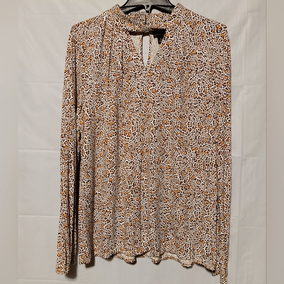 Worthington EUC Women's Long Sleeve Blouse, XL, Ivory w/Brown Pattern - Picture 1 of 7